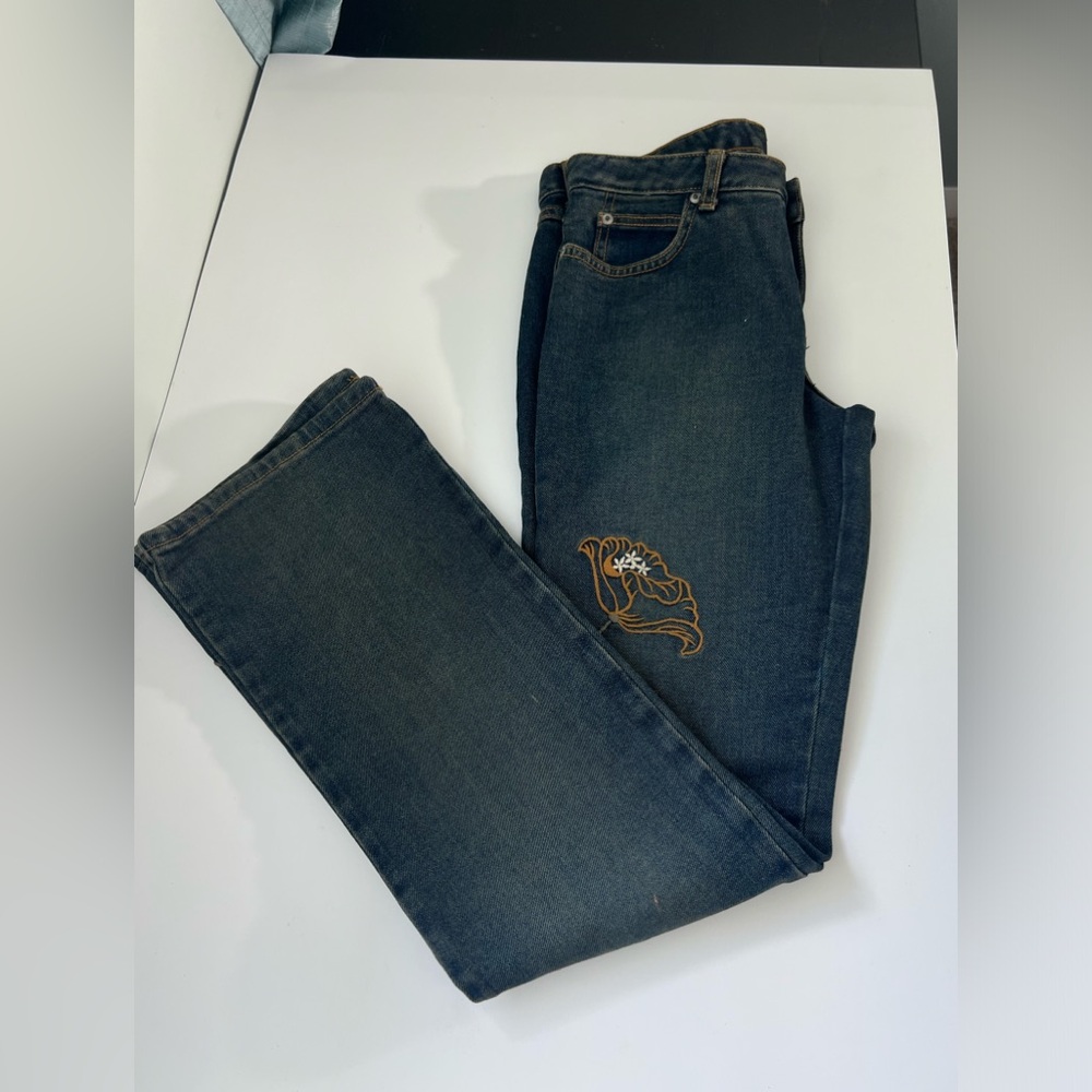 Rare Billy Blues Womens Jeans  Flare embroidered  Midi Rise Denim Size 28